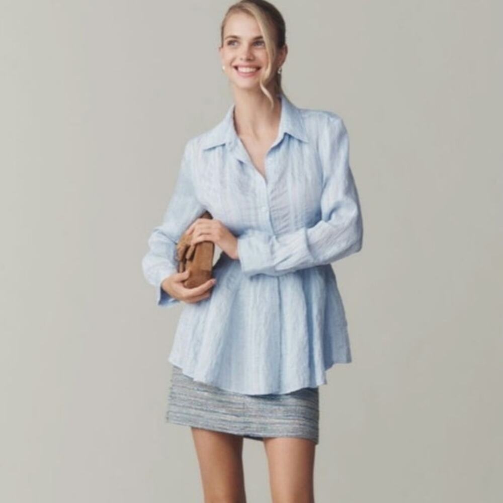 Maeve Light Blue Button-Down Peplum Shirt